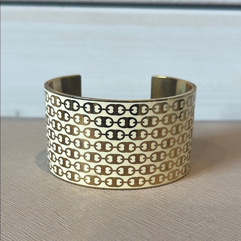 Tory Burch Gold Gemini Patterned Cuff Bracelet - Picture 1 of 5